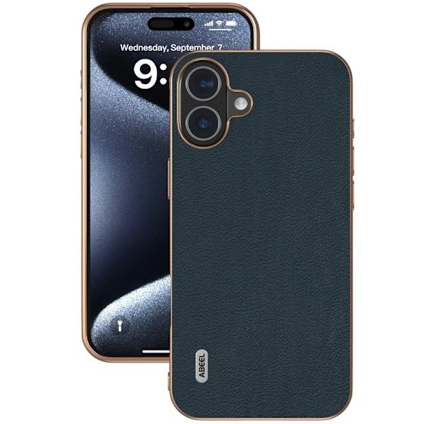 ABEEL Mobilskal till iPhone 16 Plus Electroplating Äkta Läder Grön