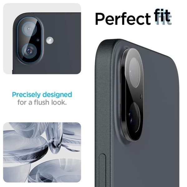 Spigen [2-Pack] iPhone 16/16 Plus Kameralinsskydd Härdat glas Optik Pro - Svart Black