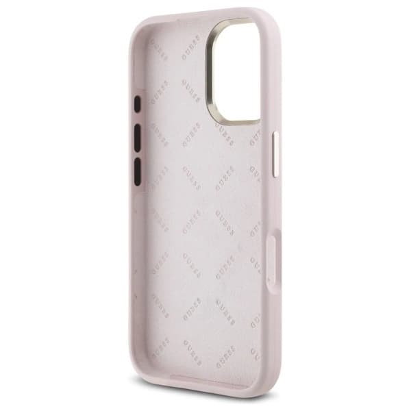 Guess telefontaske til iPhone 16 Silikone Logo Rhinestone 4G - Lyserød Rosa