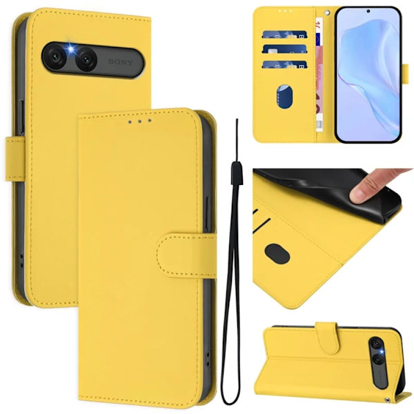 Sony Xperia 10 VII Plånboksfodral Solid Color Konstläder - Lemon Gul
