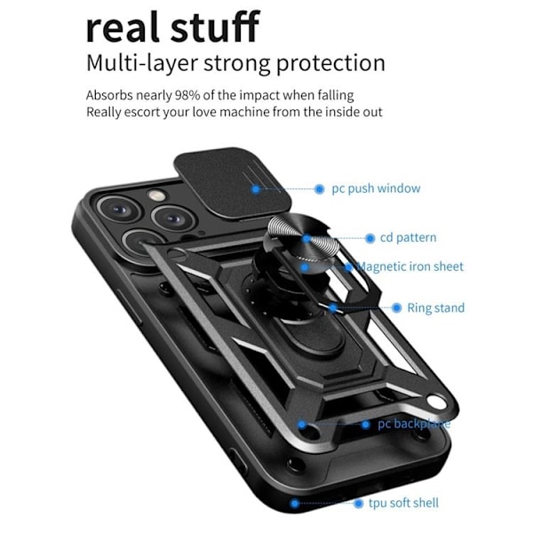 iPhone 14 Pro Skal Kameraskydd Kickstand - Svart Svart