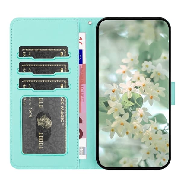 Samsung Galaxy S26 Plånboksfodral Blommotiv Konstläder Flip - Ljusgrön