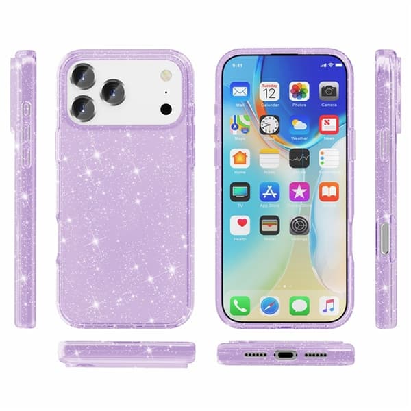 AMORUS Mobilskal till iPhone 17 Pro Shockproof - GlitterLila Lila