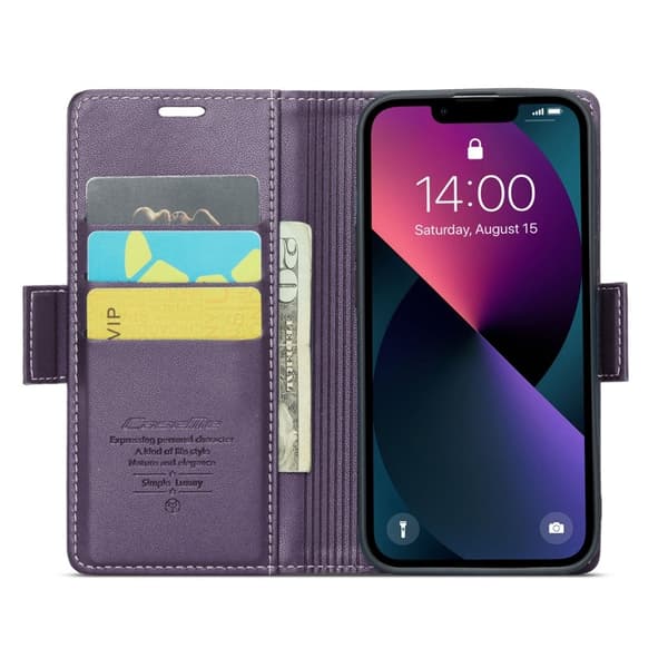 CASEME iPhone 14 Plus Plånboksfodral Konstläder RFID-Skydd Lila