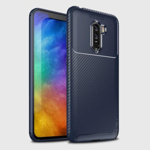 IPAKY Carbon Fiber Mobiltelefon Taske til Xiaomi Pocophone F1 - Blå Blue