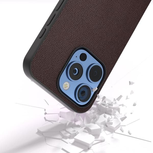ABEEL Mobilskal till iPhone 16 Pro Äkta Läder PC Telefonöverdrag - Brun