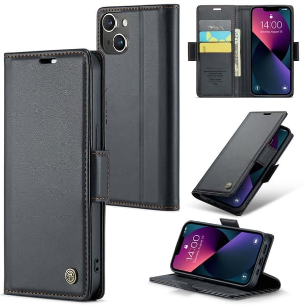CASEME Plånboksfodral Konstläder iPhone 15 Plus RFID-Skydd Svart