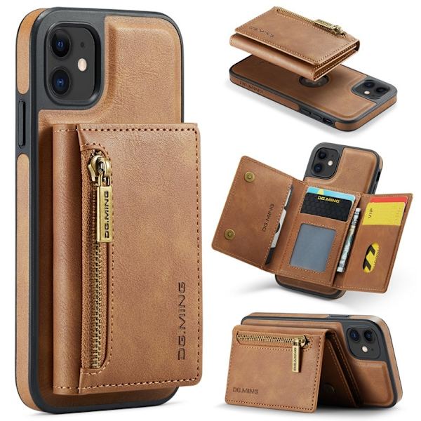DG.MING iPhone 11 Konstläder Plånboksfodral med kortfickor - Brun