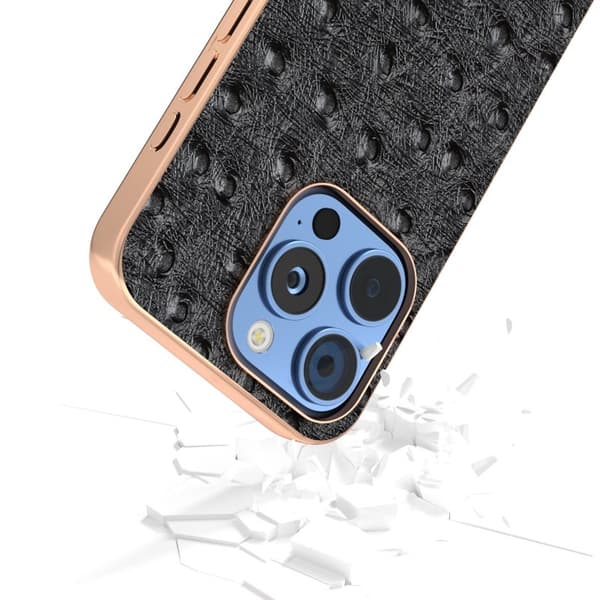 ABEEL Mobilskal till iPhone 16 Pro Max Electroplating Äkta Läder Svart
