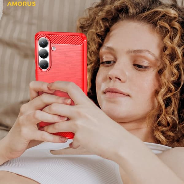 AMORUS Mobilskal till Samsung Galaxy S26 Plus Kolfiber Textur Skydd - Röd