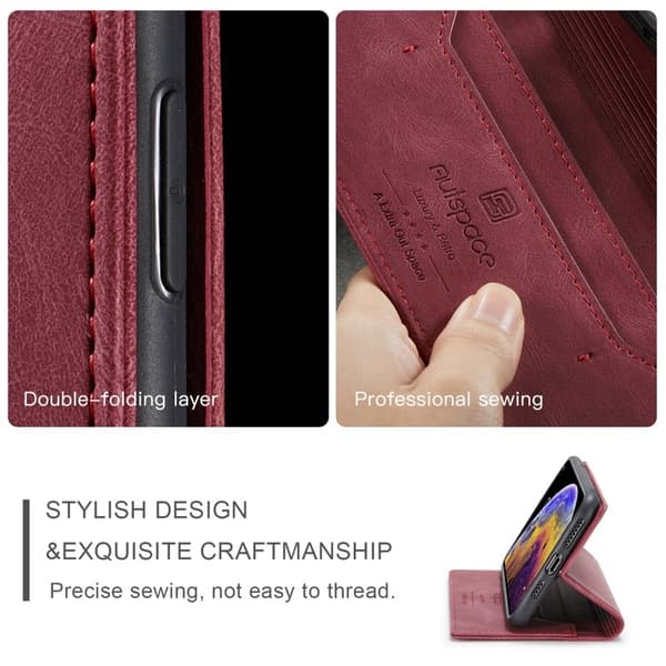 AUTSPACE A01 Plånboksfodral i Konstläder för iPhone XS Max - Röd