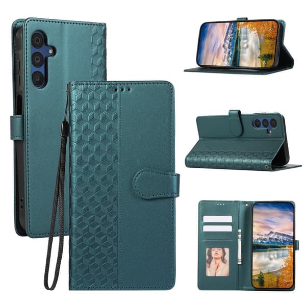 Plånboksfodral för Samsung Galaxy S26 Plus 3D Rhombus Konstläder - Grön