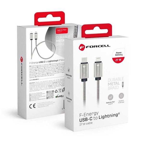 Forcell USB-C till Lightning kabel C236 1m - Silver Silver