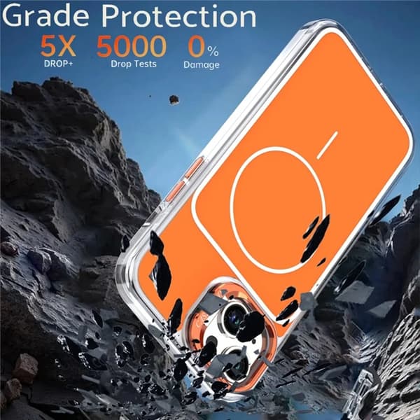 Mobilskal till iPhone 15 Plus MagSafe Lens Kickstand med Handrem - Orange Orange