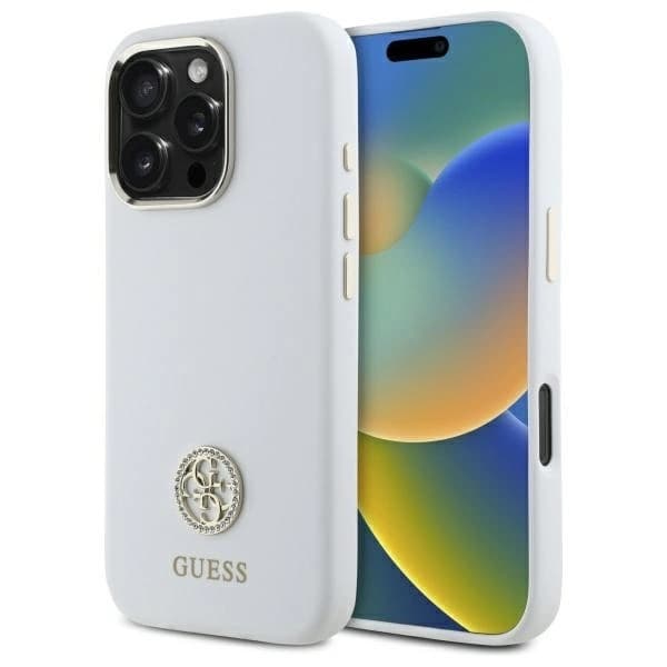Guess Mobilskal till iPhone 16 Pro Silikon Logo Strass 4G - Vit Vit