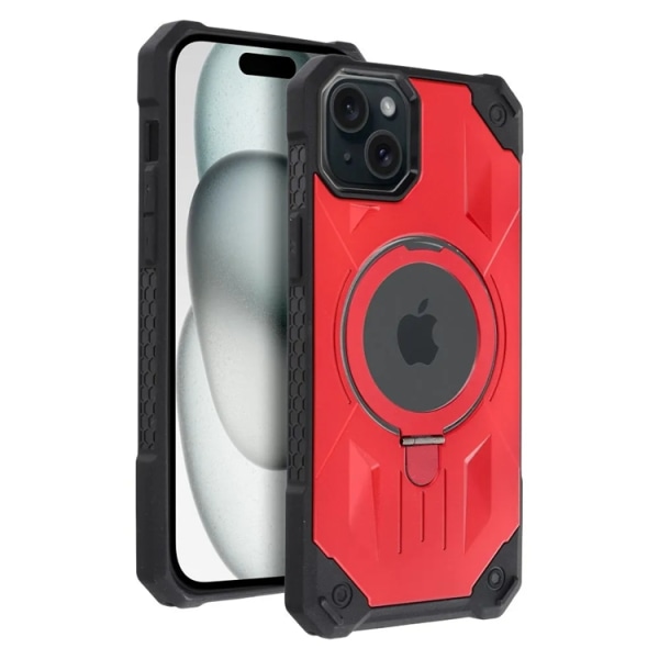 iPhone 15 Plus Mobilskal Magsafe Ringhållare Armor - Röd