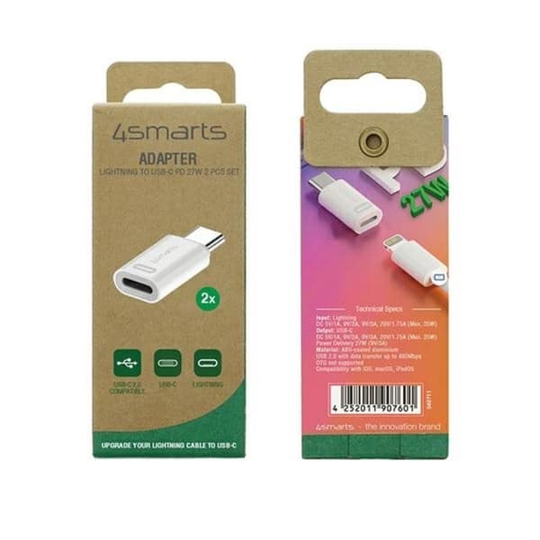 [2-pakke] 4smarts USB-C til lynadapter 27W Vit