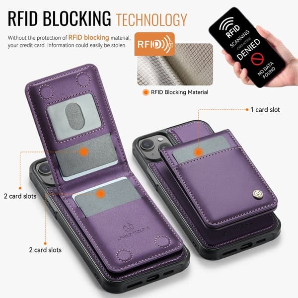 JEEHOOD J06 Mobilskal till iPhone 13 Läder MagSafe RFID Skydd Lila