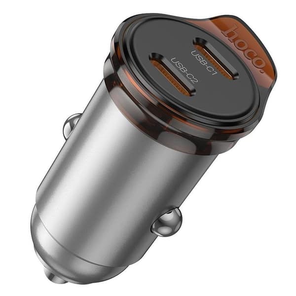 HOCO Billaddare 2x USB-C 45W PD QC 3.0 NZ16B - Metal Grå Grå