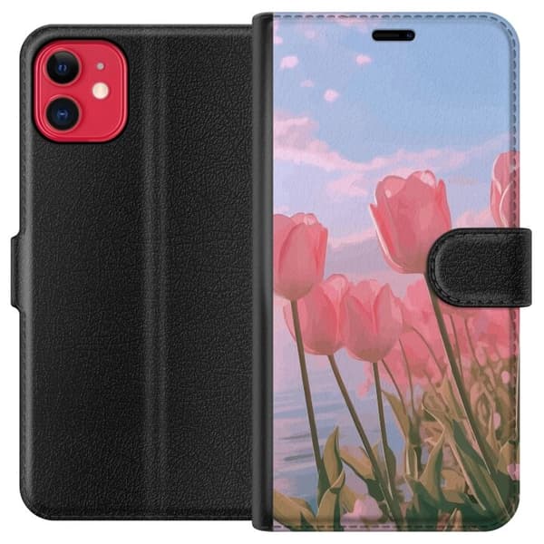 Plånboksfodral till Apple iPhone 11 med Rosa Tulpaner