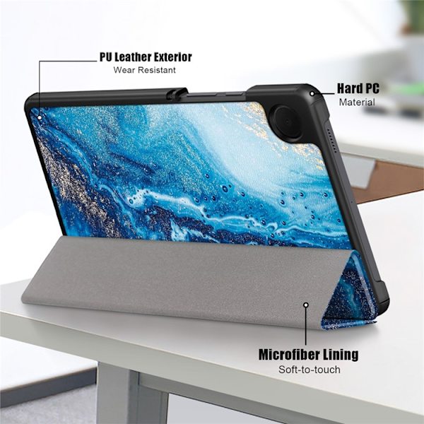 Galaxy Tab A9 Fodral Pattern Printing Tri-fold Konstläder Våg