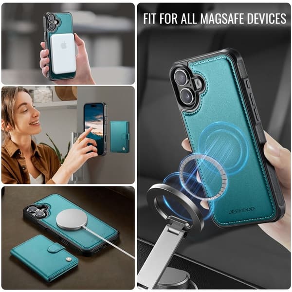 JEEHOOD J09 Mobilskal till iPhone 16 RFID Skydd Läder Grön