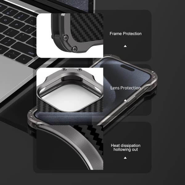 R-JUST RJ-51 Mobilskal till iPhone 15 Pro Max PC + Aluminium Alloy Svart