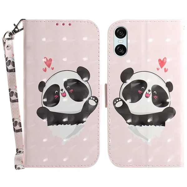 Sony Xperia 10 VI Konstläder Plånboksfodral 3D Pattern - Panda Rosa