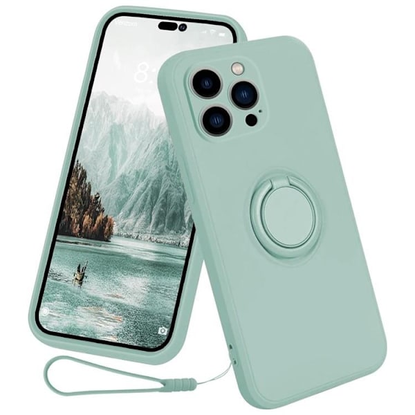 Mobilskal till iPhone 15 Pro Max Ringhållare Liquid Silikon - Cyan
