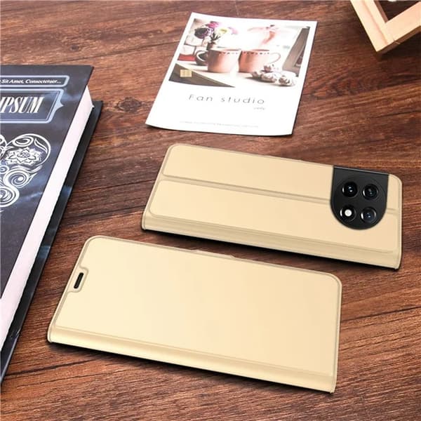 OnePlus 11 5G lompakkokotelo Flip Folio Kickstand - Kulta Guld