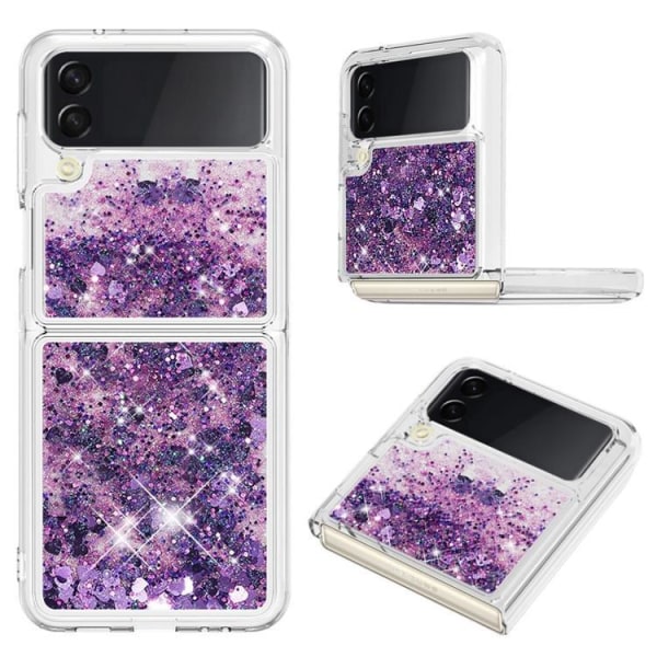 Galaxy Z Flip 4 Skal Liquid Floating Glitter - Mörklila