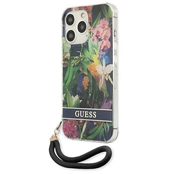 Guess iPhone 13 Pro Skal Flower Strap - Sininen Blå