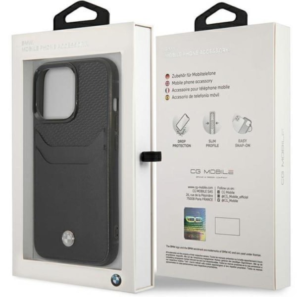 BMW iPhone 14 Pro Korthållare Mobilskal Läder - Svart