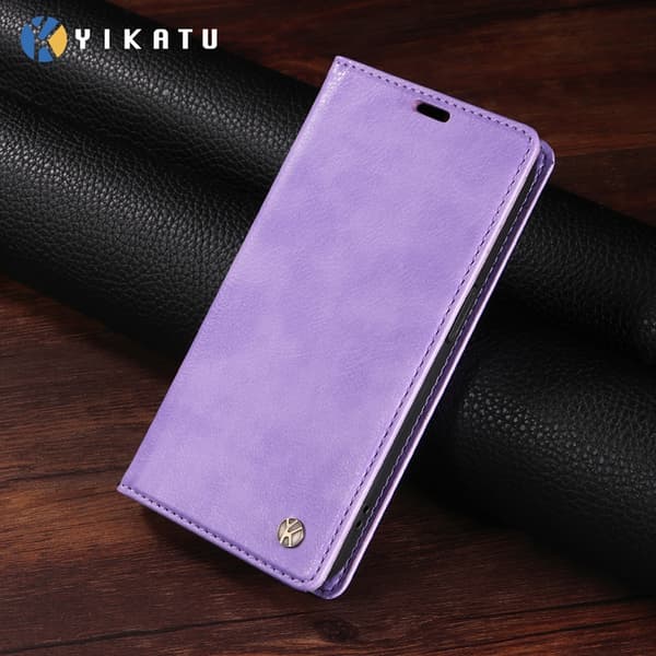 YIKATU OnePlus 15 Plånboksfodral Litchi Closure Konstläder Lila