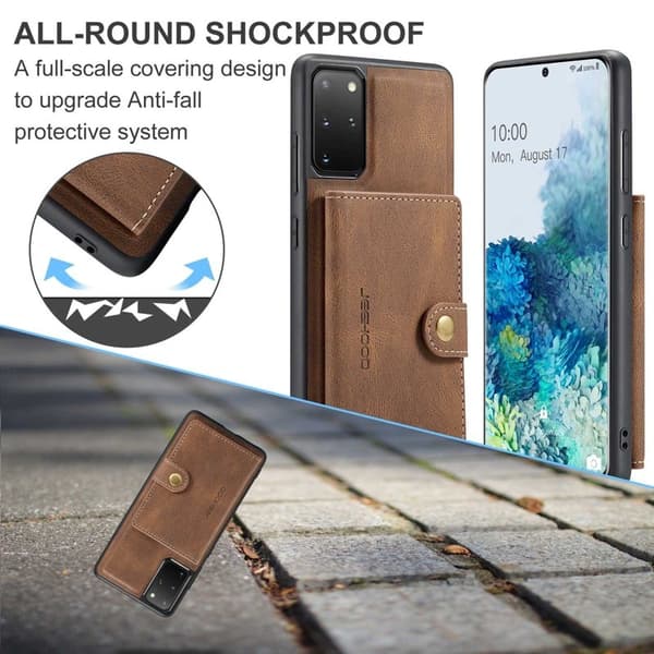 JEEHOOD Samsung Galaxy S20 Plus Plånboksfodral 2-i-1 Konstläder Brun