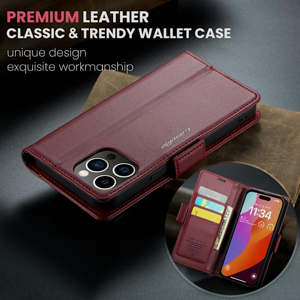 CASEME iPhone 16 Pro Plånboksfodral Konstläder RFID-Skydd Röd
