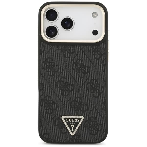 Guess telefontaske til iPhone 17 Pro Max MagSafe 4G trekantlogo - sort guld Svart