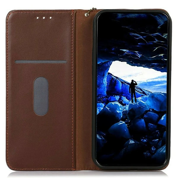 KHAZNEH iPhone 17 Pro Max Plånboksfodral Äkta Läder RFID Brun