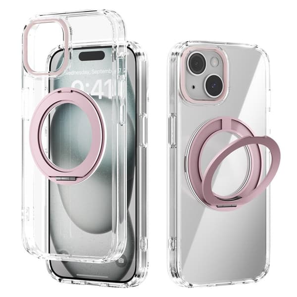 ABEEL Q-LUCK Mobilskal till iPhone 15 med Kickstand Shockproof - Rosa