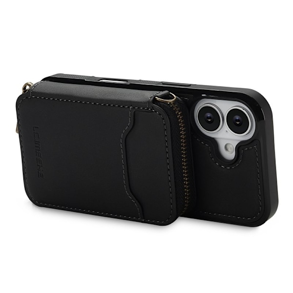 LC.IMEEKE L6 iPhone 16 Plus Plånboksfodral Konstläder - Svart