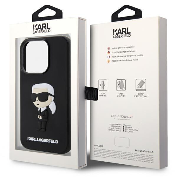 Karl Lagerfeld iPhone 14 Pro Mobilcover Gummi Ikonik 3D Sort