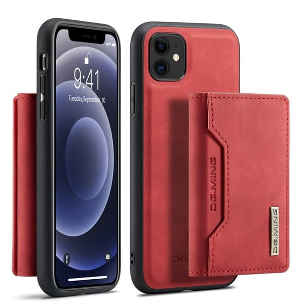 DG.MING 2-in-1 Konstläder Plånboksfodral iPhone 11 6.1 tum Röd
