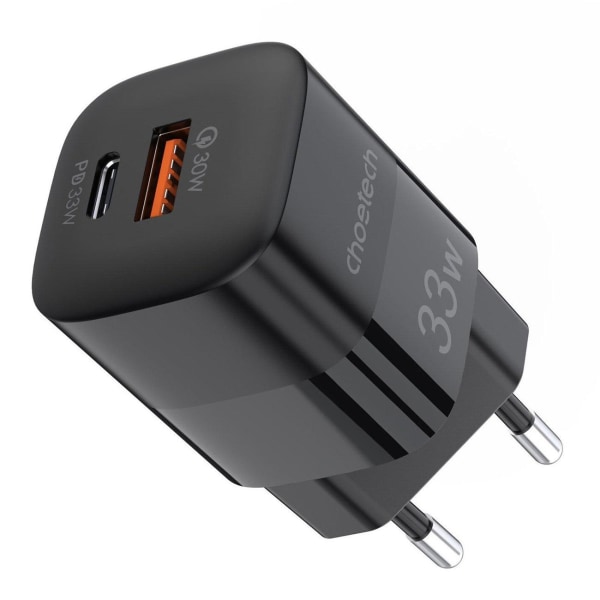 Choetech Fast USB-seinälaturi USB-C PD QC 33W - musta Black