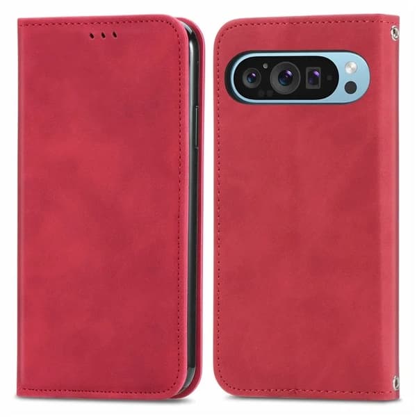 Google Pixel 10/10 Pro Konstläder Plånboksfodral Magnetic Absorption - Röd Röd