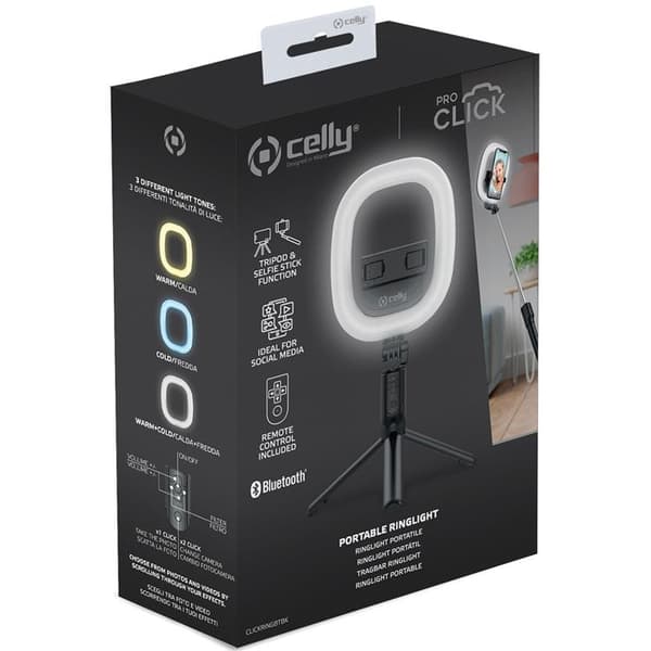CELLY CLICKRINGBT Ringlampe med stativ/selfiepind