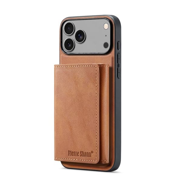 FIERRE SHANN FS030 iPhone 17 Pro Plånboksfodral Konstläder - Brun Brun