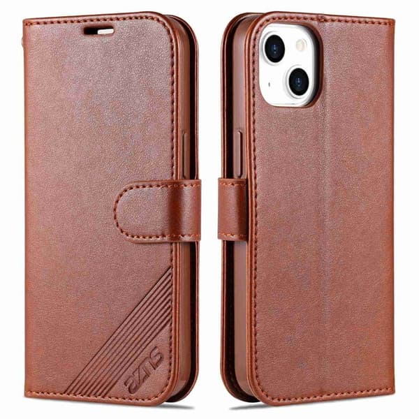 AZNS iPhone 14 Plånboksfodral i Konstläder - Stötabsorberande - Brun
