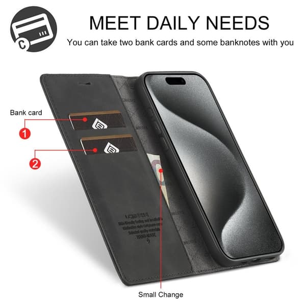 LC.IMEEKE iPhone 16 Pro Max Plånboksfodral Konstläder- Svart