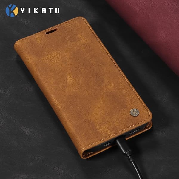 YIKATU OnePlus 15 5G Konstläder Plånboksfodral Skin-Touch Brun