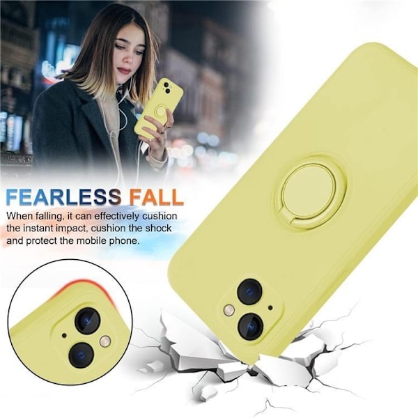 iPhone 15 Plus Mobilskal Ringhållare Liquid Silikon - Gul